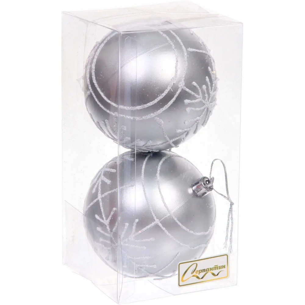 Новогодние шары «Сияние» 8 см (набор 2 шт), Серебро