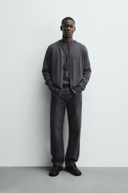 ZARA КАРДИГАН КЛАССИЧЕСКОГО КРОЯ С ШЕРСТЬЮ, АНТРАЦИТОВО-СЕРЫЙ