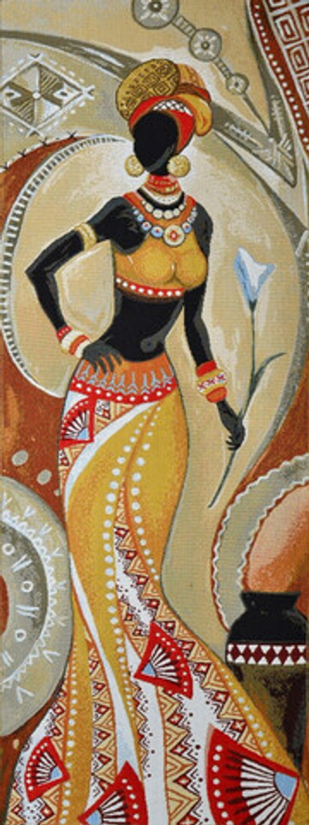 Гобеленовая картина "D. АФРИКАНКА С ЦВЕТКОМ" в багетной раме, Россия.