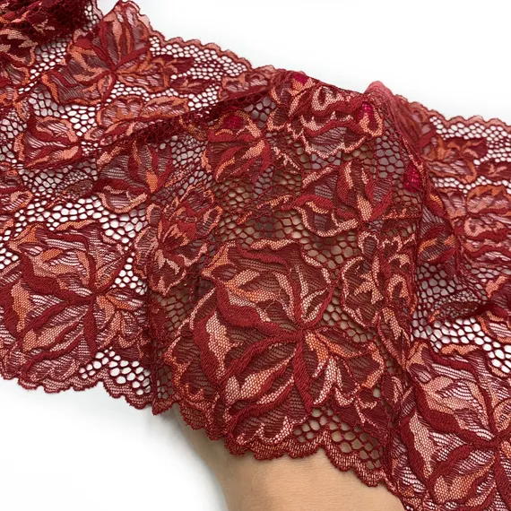 Кружево эластичное темно-красное/бордо 23 см, Китай