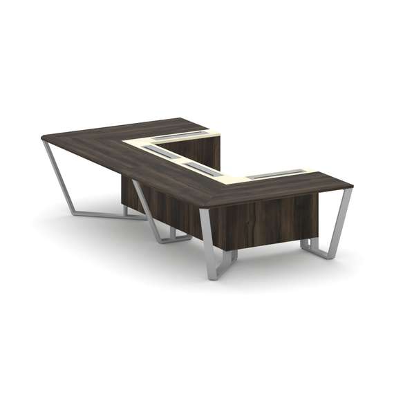 Steel Meet Стол переговорный П-образный KM-PR.B.SP-07P Дуб Мали/Ваниль Глянец/Металл Серый 1600*3200