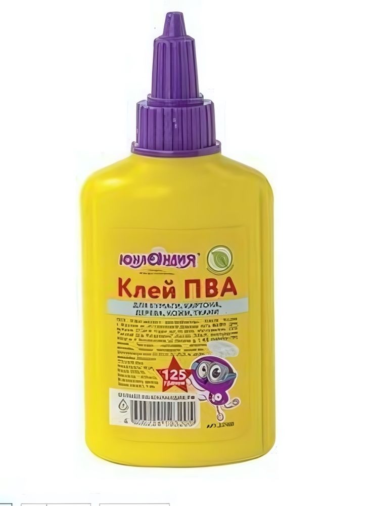 Клей ПВА 125г. (бумага, картон, дерево) (ЮНЛАНДИЯ)
