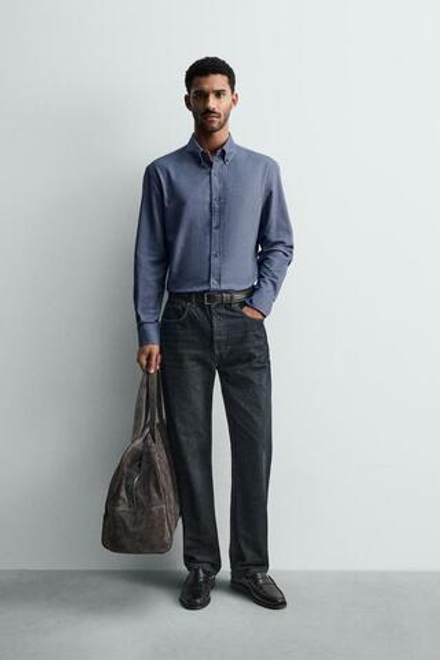 ZARA РУБАШКА ОКСВОРД С ЭФФЕКТОМ ПОТЕРТОСТИ, ИНДИГО