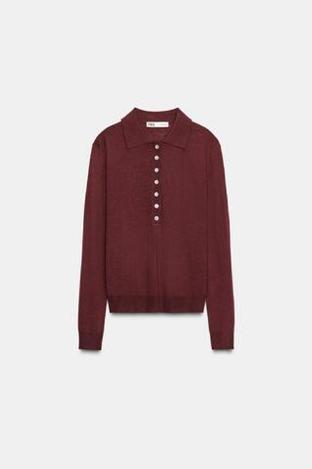 ZARA ОДНОТОННОЕ ПОЛО, ГРАНАТОВЫЙ