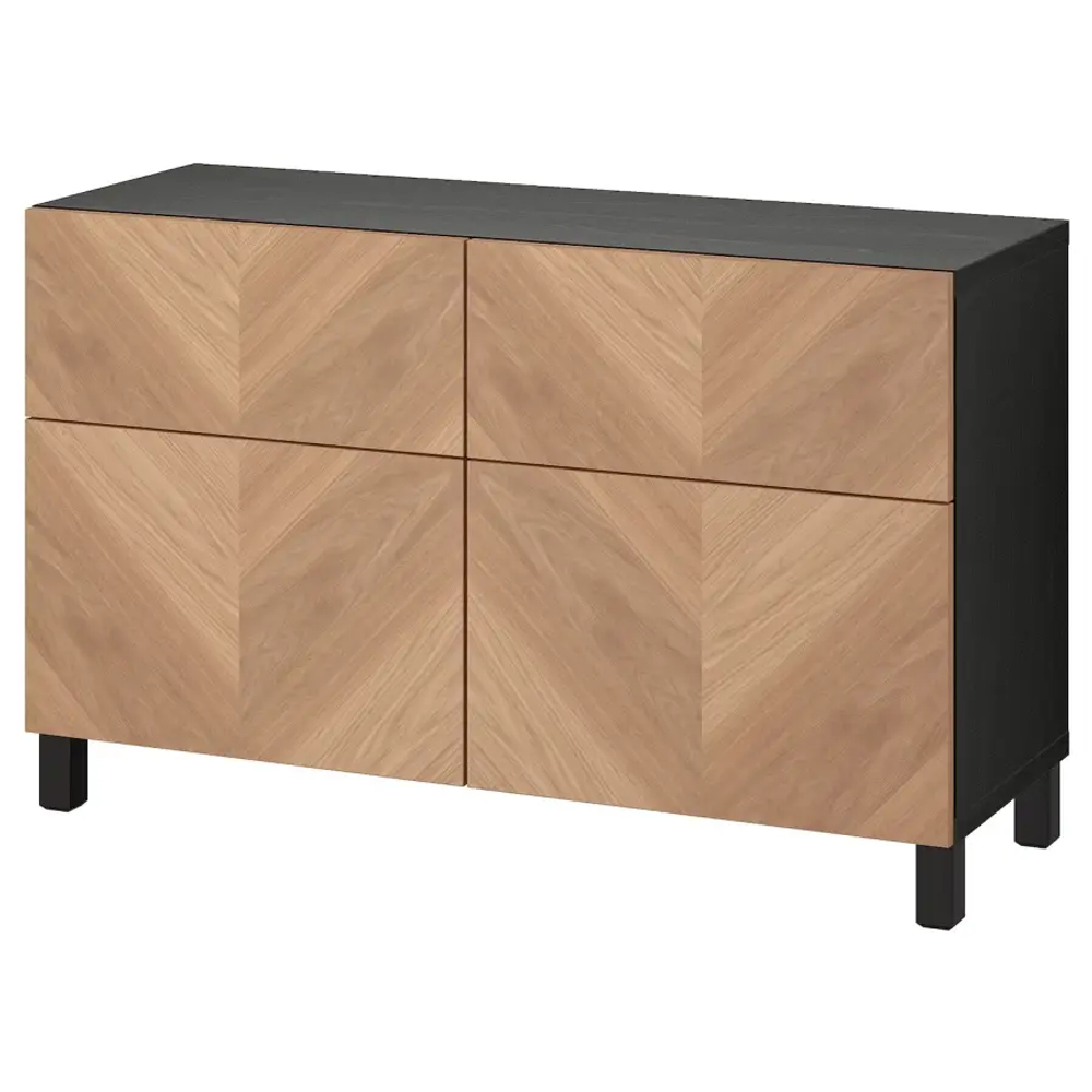 Комбинация для хранения - IKEA BESTÅ/BESTA, 120х42х74 см, черно-коричневый/под беленый дуб, БЕСТО ИКЕА