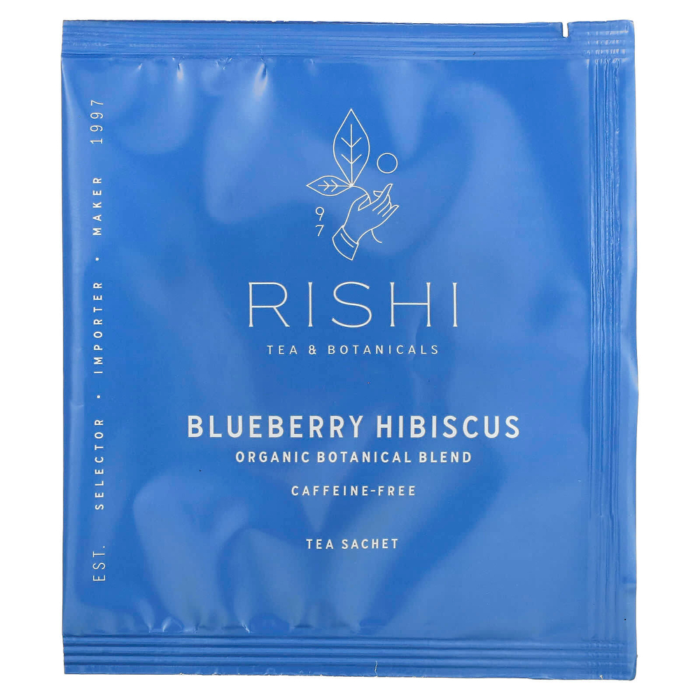 Rishi Tea, органический чай с растительной смесью, гибискус и черника, без кофеина, 15 пакетиков, 48 г (1,69 унции)