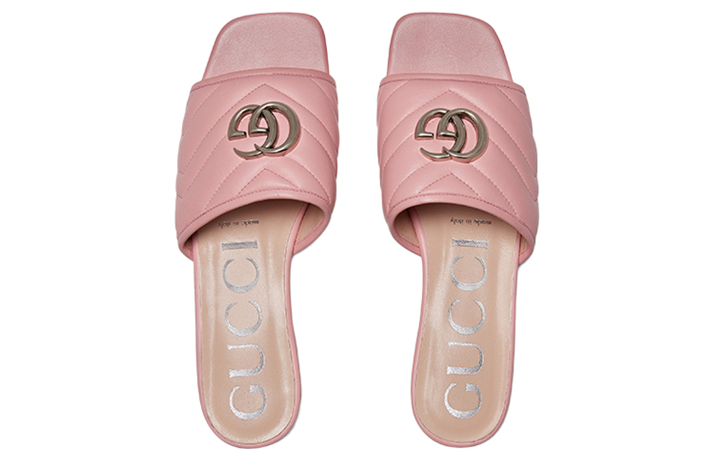 GUCCI Gucci Double G series Quilted V-shaped fashion sandals Women's light Pink