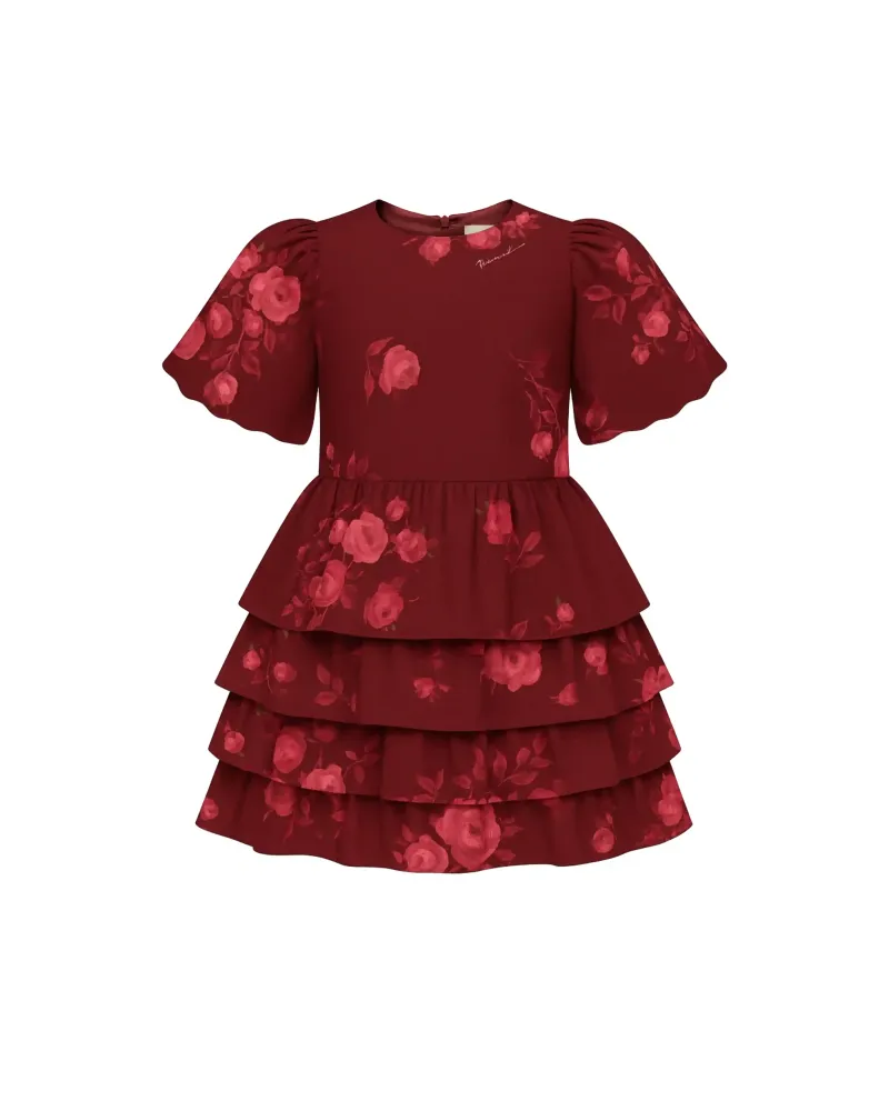 Fifi, платье детское из бордового крепдешина с цветочным принтом