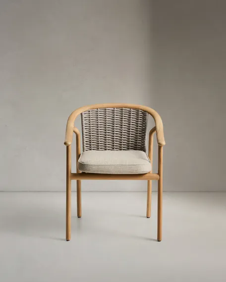 Уличный стул Elunda из тикового дерева и бежевой веревки