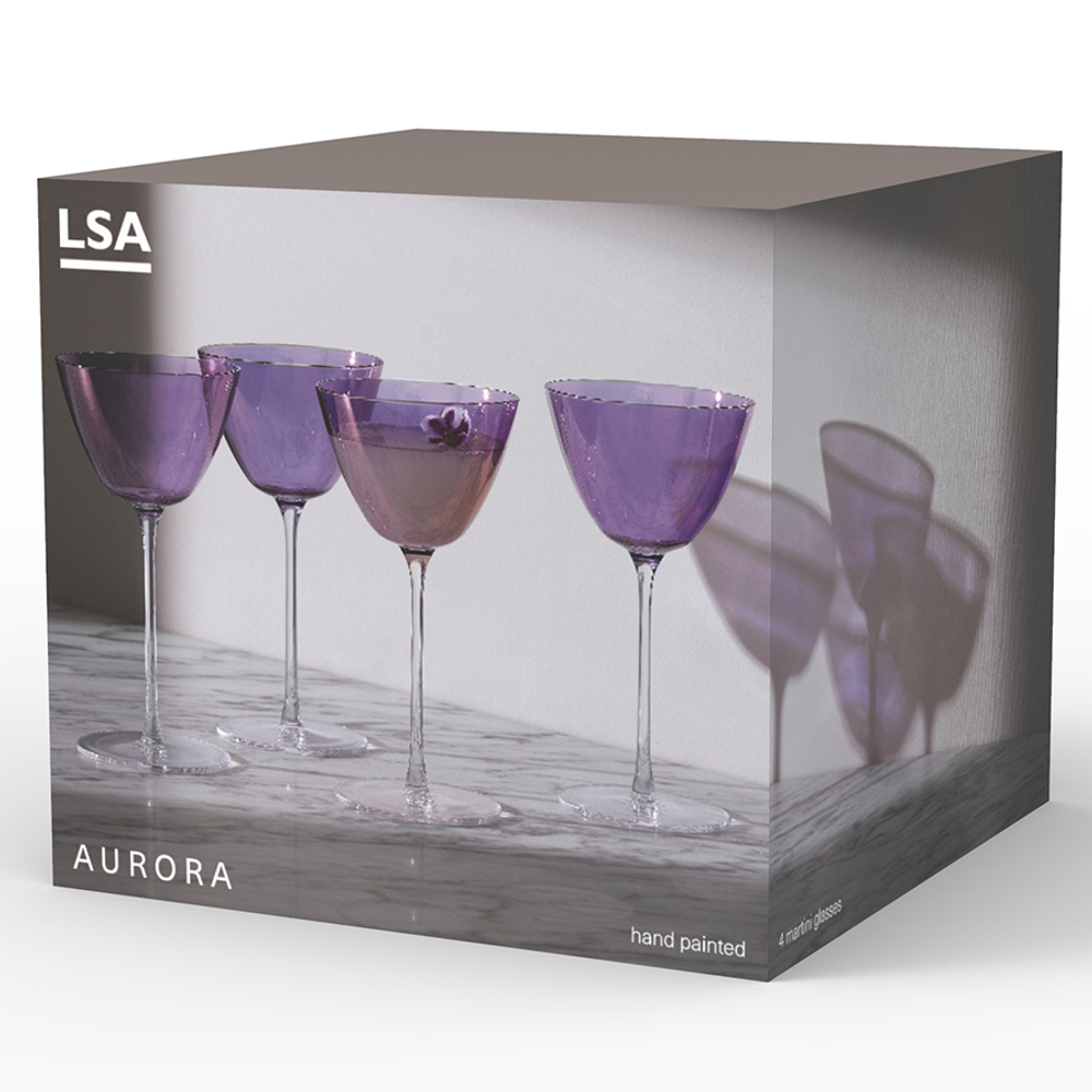 Набор бокалов для мартини aurora, 195 мл, фиолетовый, 4 шт.