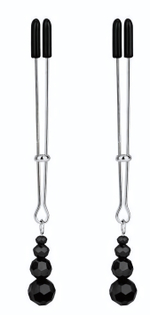 Регулируемые зажимы-пинцеты для сосков с черными бусинками (Цвет: черный с серебристым)