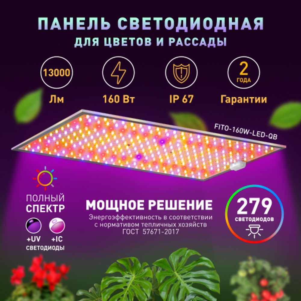 Квантум борд ЭРА FITO-160W-LED-QB Quantum board фитопрожектор полного спектра 160 Вт | Квантум борды (Quantum board)