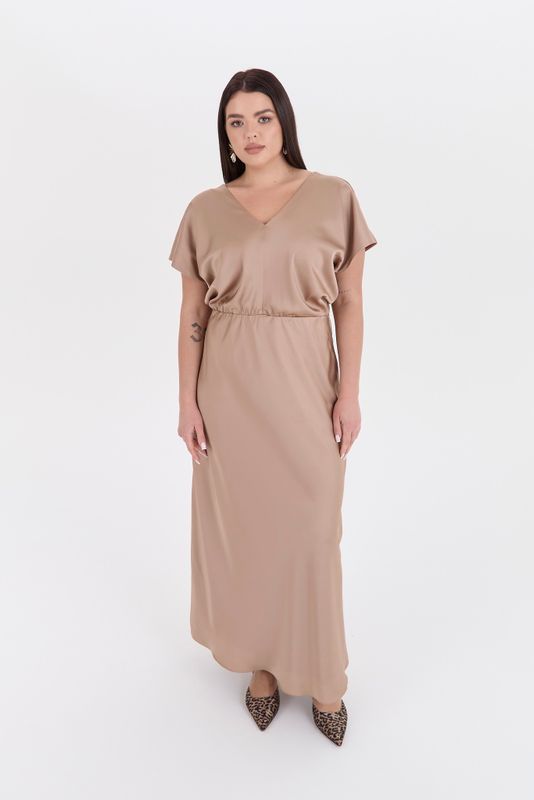 Платье макси из атласа, бежевый