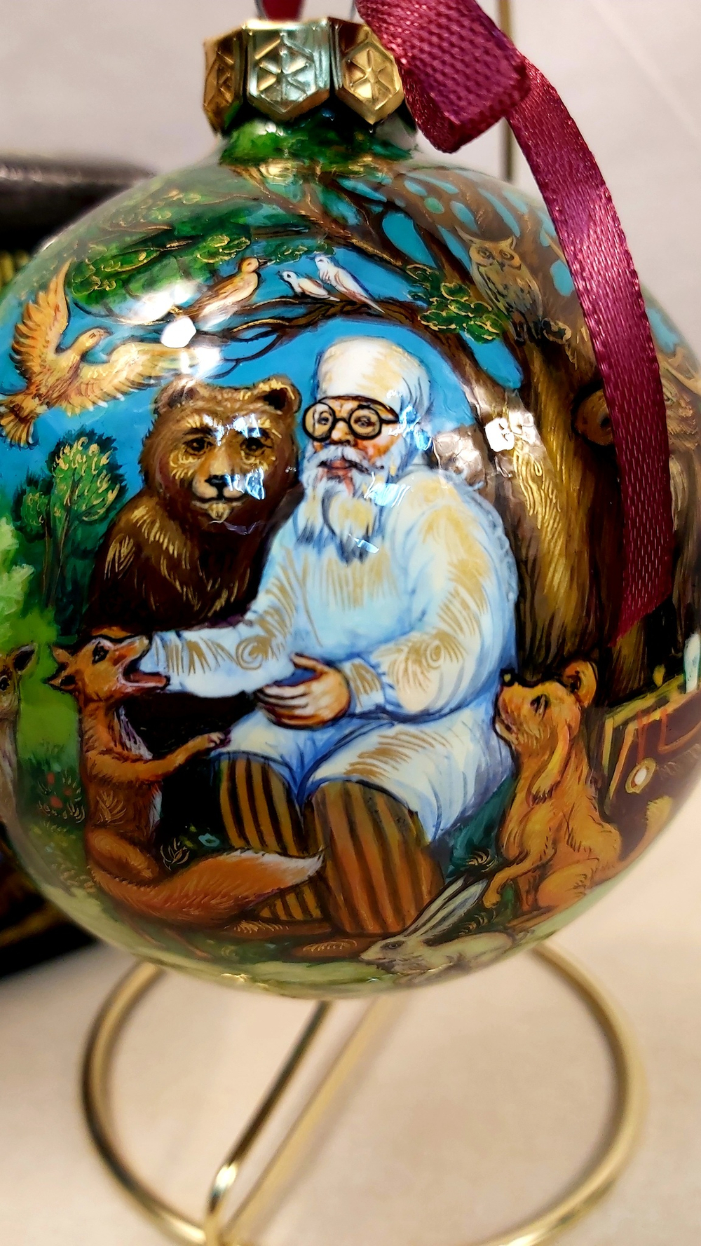 Шар новогодний (круговая роспись Палех) "Айболит" в коробке