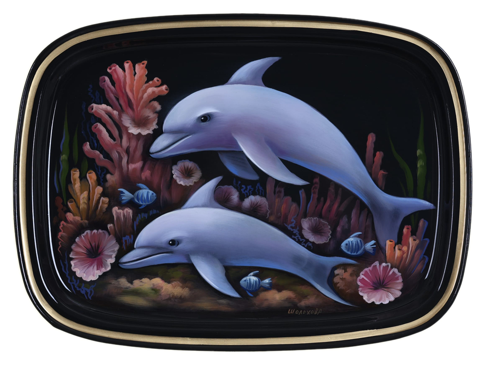 Жостовский поднос декоративный, размер 33х24 см (A12), металлический