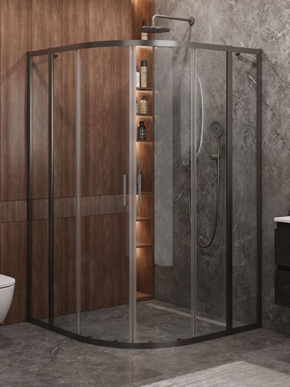 Душевой уголок Cezares MOLVENO-R-22-100+20-C-GM-IV, 120х120х195, профиль оружейная сталь, прозрачное стекло