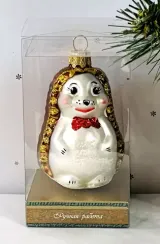 Елочное украшение Ежик с бантиком, красный, стекло, 9 см., 1 шт., Витус (А181-красный)