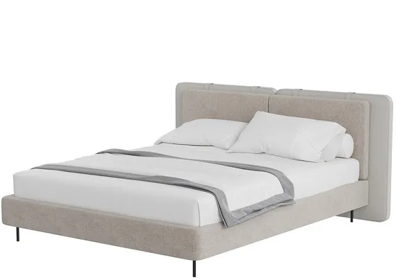 Кровать двуспальная Hub 160 см (бежевый, экокожа, рогожка)