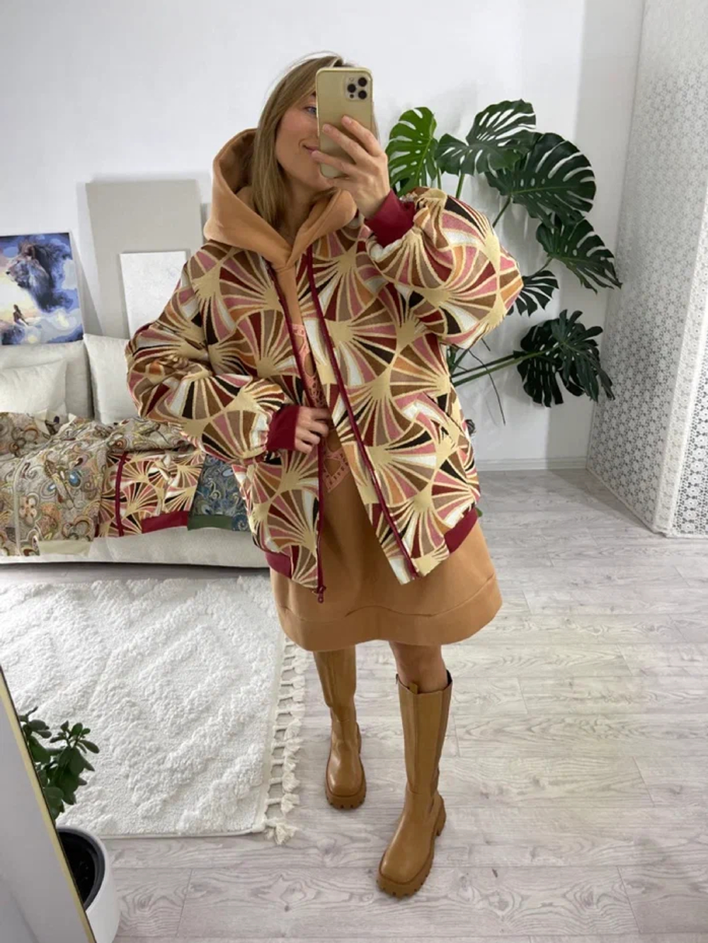 Куртка-бомбер (цвет бежево-винный)