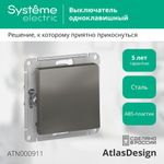 ATLASDESIGN 1-клавишный ВЫКЛЮЧАТЕЛЬ, сх.1, 10АХ, механизм, СТАЛЬ