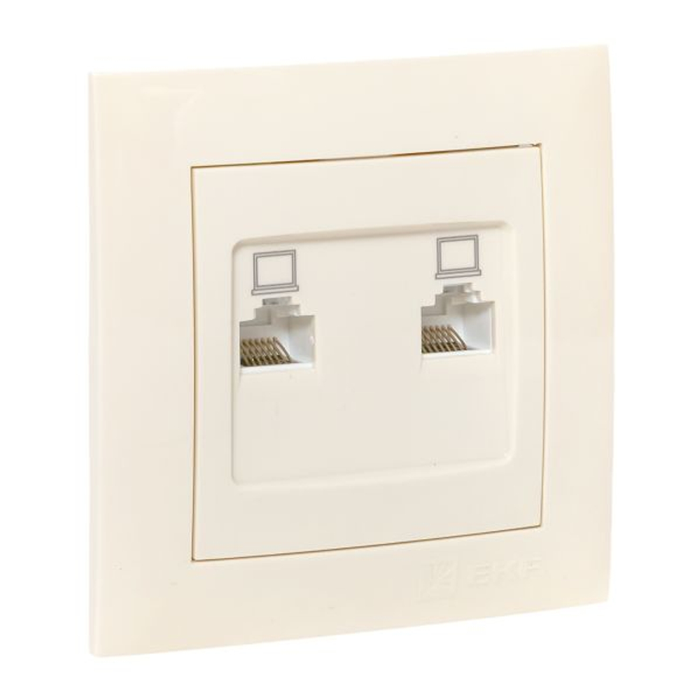 Валенсия розетка компьютерная RJ-45 2-местная кремовая EKF