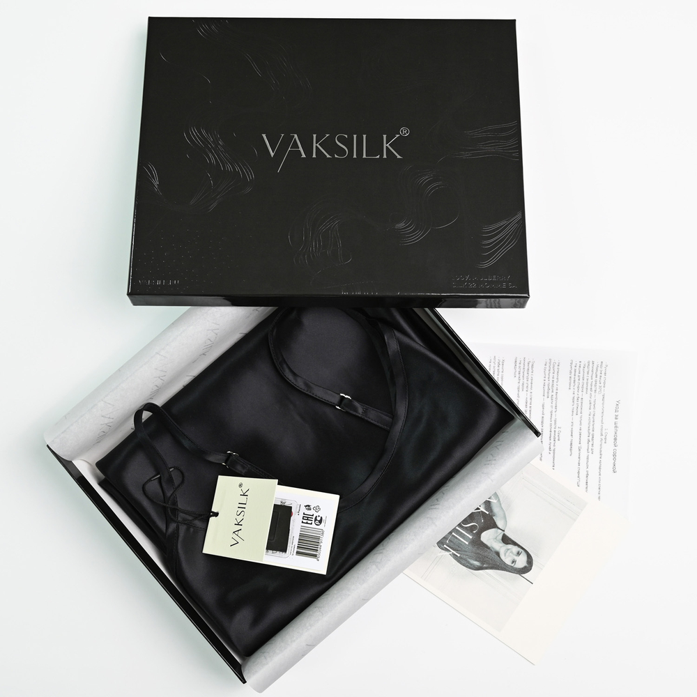 Ночная сорочка VAKSILK из натурального шёлка CLASSIC LONG ЧЁРНЫЙ АНТРАЦИТ