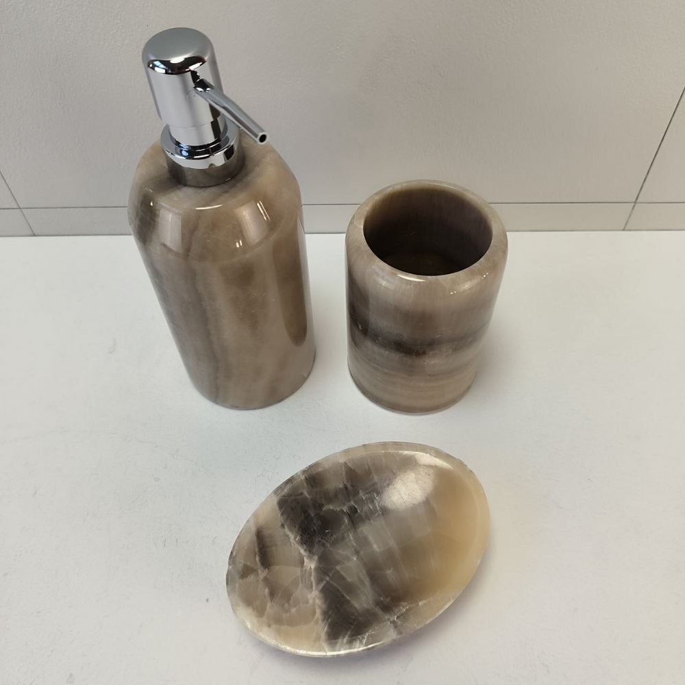 Набор из оникса 3 предм Grey NO-63257  дозатор, стаканчик, мыльница 151