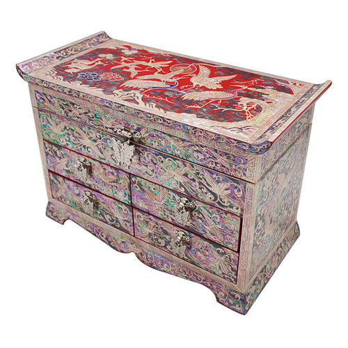 Шкатулка-комод Журавли красная 270х128х180 мм