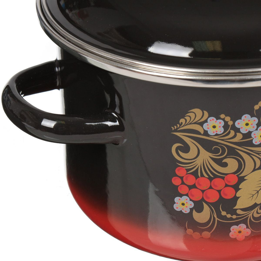 Кастрюля сталь, эмал, 2 л, с крыш, СтальЭмаль, Рябина, 7RD161M/7RD161S, индукц