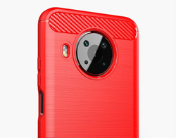 Мягкий защитный чехол красного цвета в стиле карбон на Nokia X10 и X20, серия Carbon от Caseport