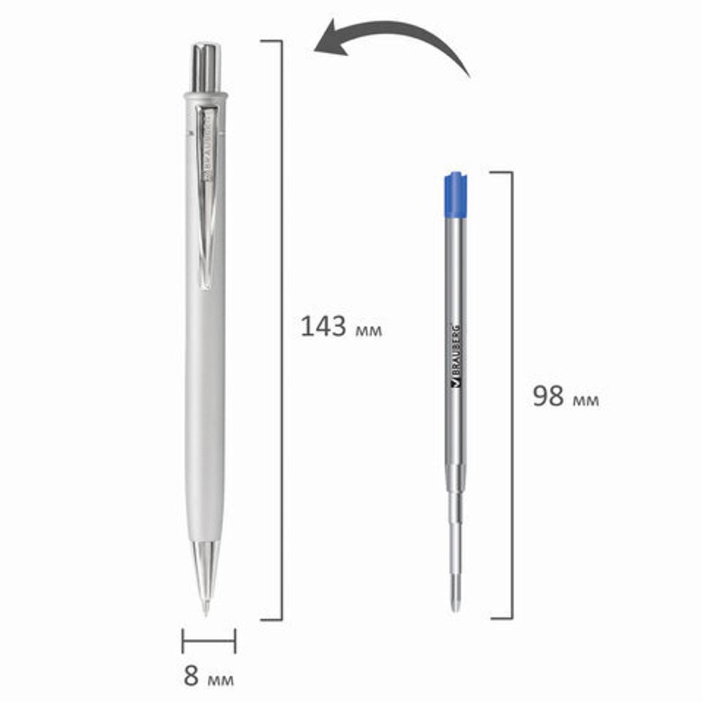 Ручка подарочная шариковая BRAUBERG "Vocale", СИНЯЯ, корпус серебристый с хромированными деталями, линия письма 0,5 мм, 143490