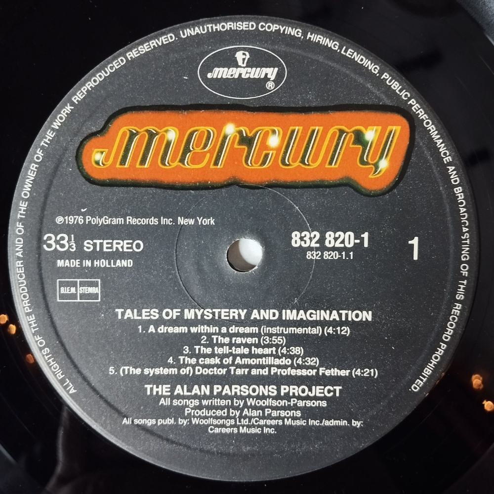 Винтажная виниловая пластинка LP The Alan Parsons Project Tales Of Mystery And Imagination (Edgar Allan Poe) (Holland 1987)