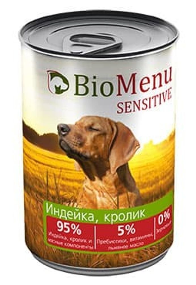 BioMenu SENSITIVE Консервы д/собак Индейка/Кролик 95%-МЯСО 410гр