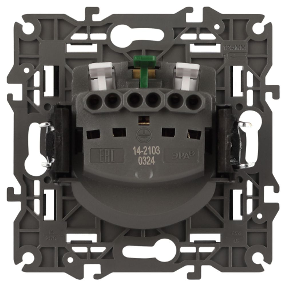 Розетка ЭРА Elegance 14-2103-05 с заземлением 2P+E Schuko со шторками с крышкой 16A-250В IP20 антрацит