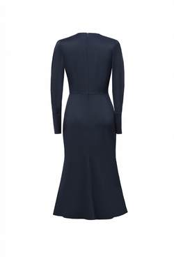 Платье-футляр из крепа с отрезной талией синее 09-02-23 FW