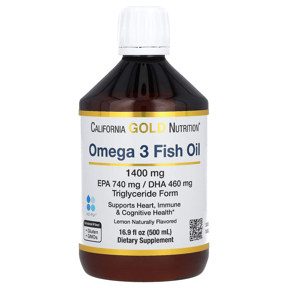California Gold Nutrition, рыбий жир с омега-3, норвежский триглицерид, натуральный лимонный вкус, 500 мл (16,9 жидк. унции)