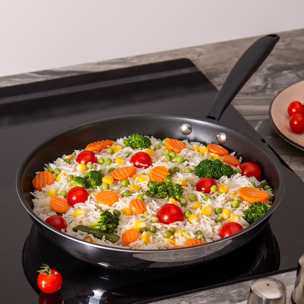 СКОВОРОДА C АНТИПРИГАРНЫМ ПОКРЫТИЕМ "IRON CHEF" AGNESS 28*5.2CM ТЕХНОЛОГИЯ 3-PLY, НЕРЖ.СТАЛЬ 18/10