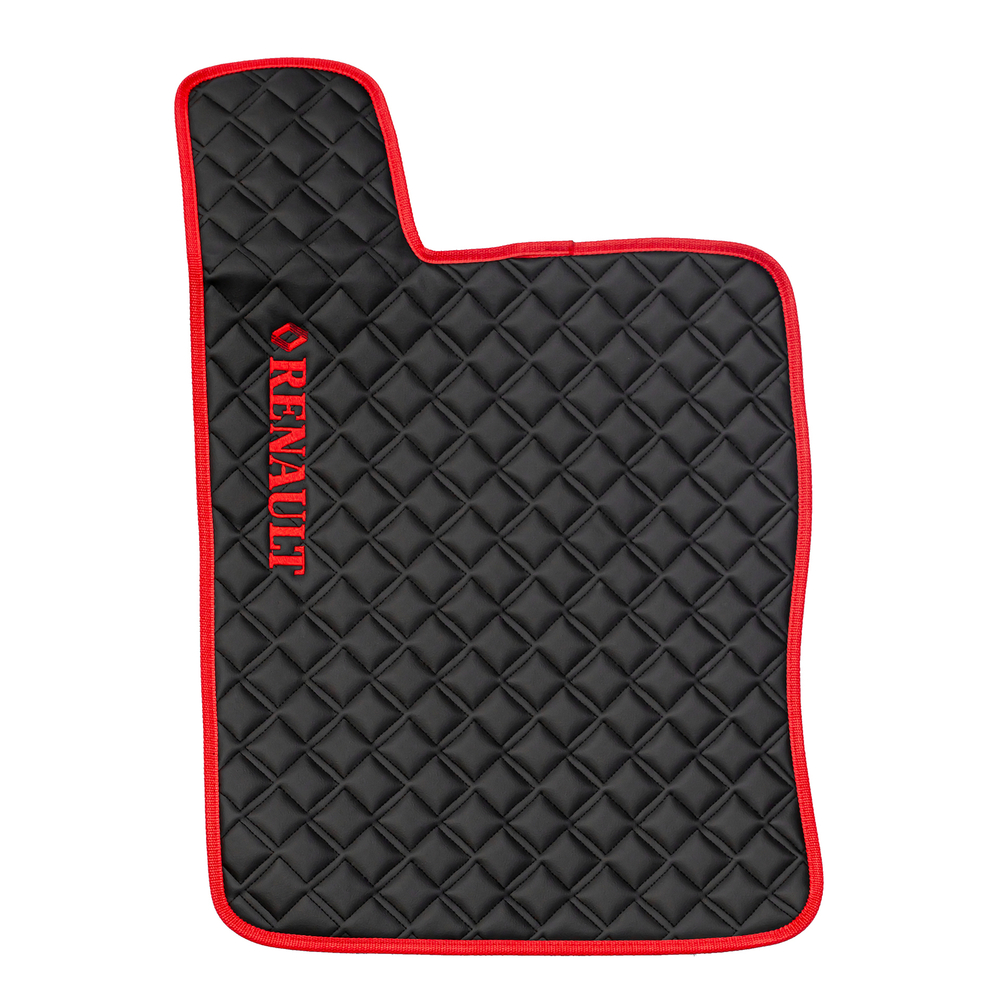 Ковры RENAULT T (автомат) (экокожа, черный, красный кант, красная вышивка)