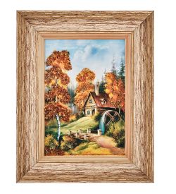 AMB-01/56 Картина «Укромный уголок» (с янтарной крошкой) пласт.рамка 33х42см