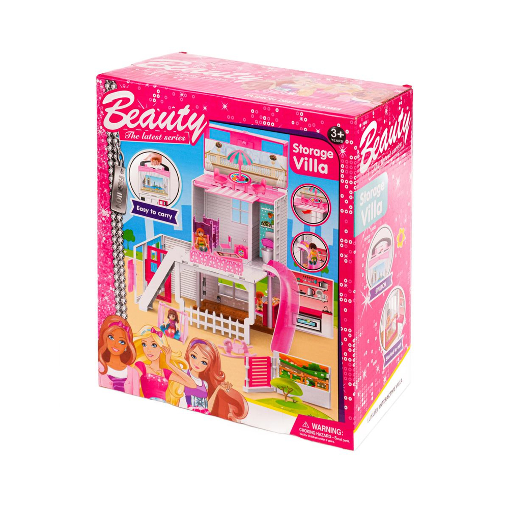 Домик для кукол с мебелью и куклами в комплекте , 12,6*25*29см, собирается в чемодан с ручкой, коробка
