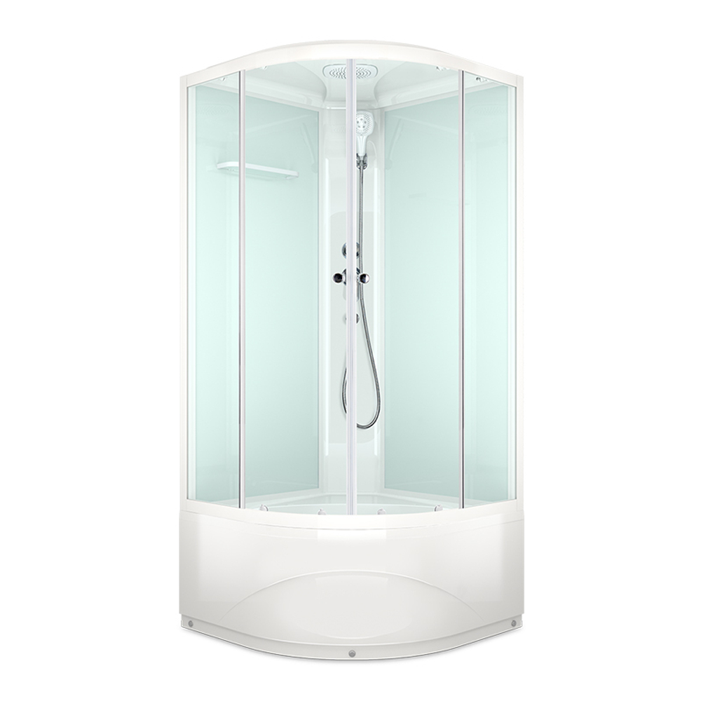Душевая кабина MELODIA CLASSICA 90х90х218мм высокий поддон, белые стенки с крышей, прозр.стекло, бел.профиль,смесителем и аксессуарами MB01010