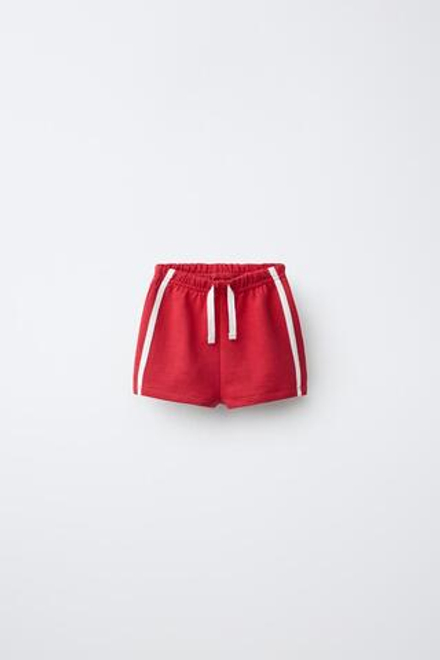 ZARA ШОРТЫ-БЕРМУДЫ С ЛАМПАСАМИ, КРАСНЫЙ