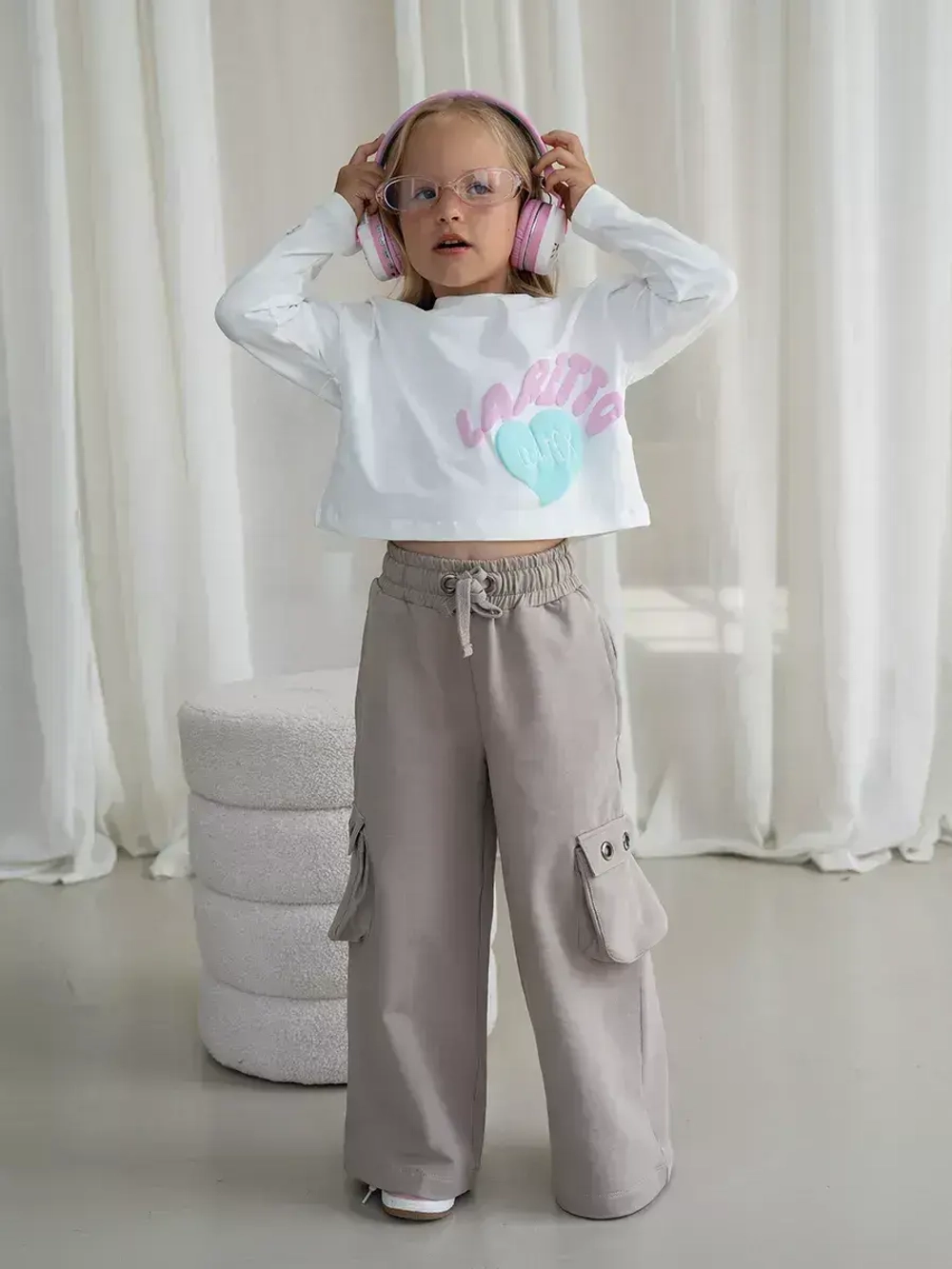 Бежевые брюки для девочек палаццо