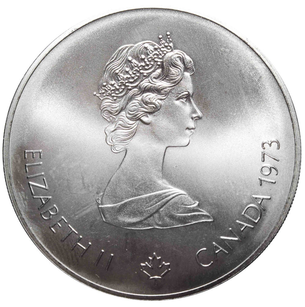 5 долларов 1973. Канада (XXI летние Олимпийские Игры, Монреаль 1976 - Карта Канады). AU. Серебро