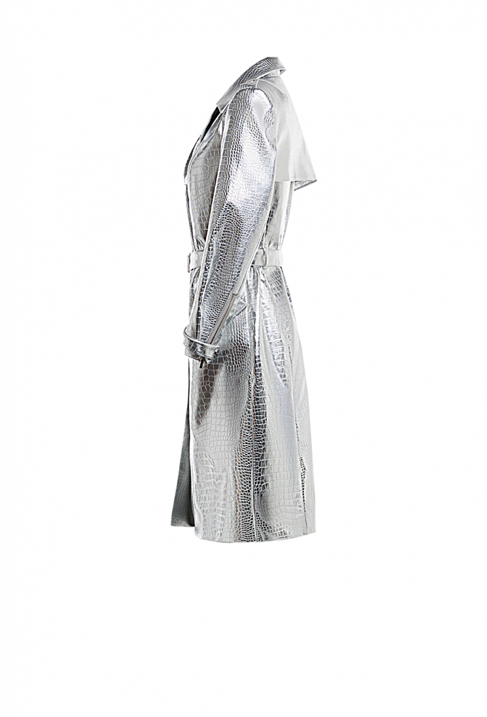 Плащ из серебристой экокожи 29-01-24 SS