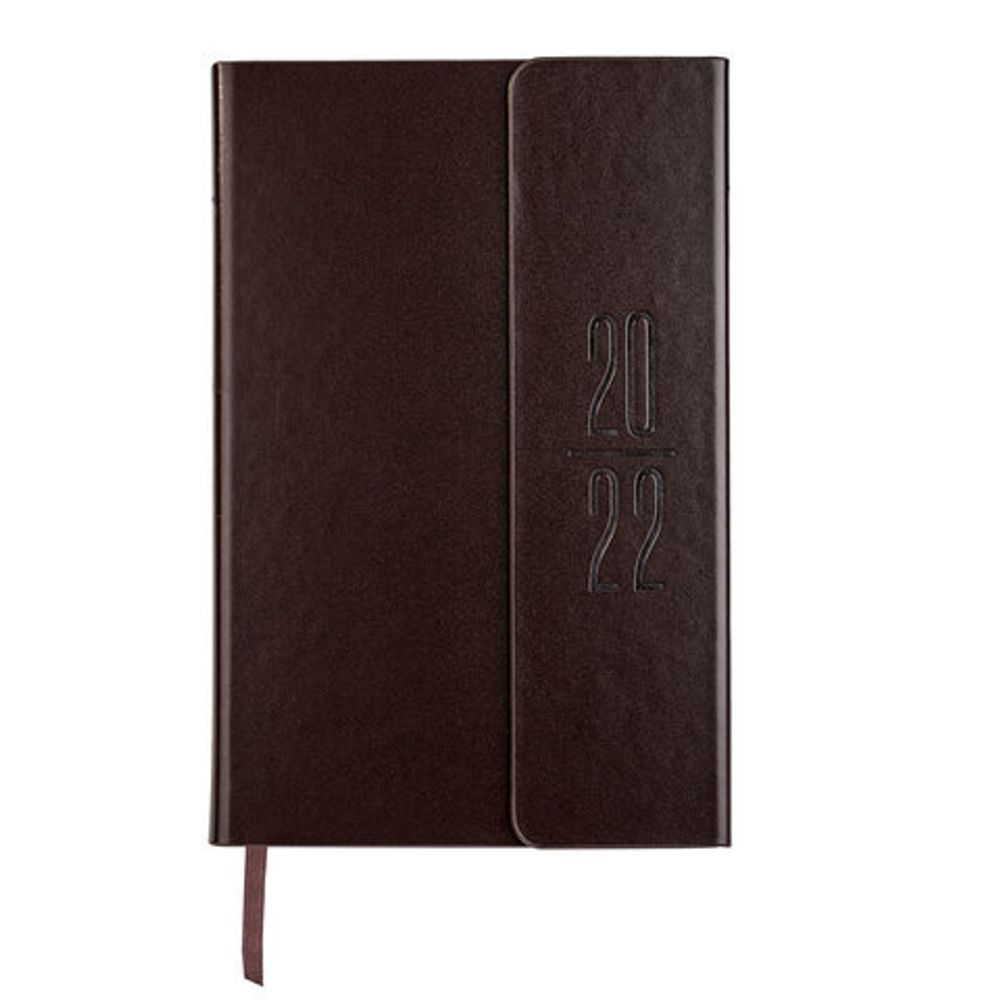 Ежедневник датированный 2022 А5 138x213 мм BRAUBERG "Towny", под кожу, клапан, коричневый, 112736