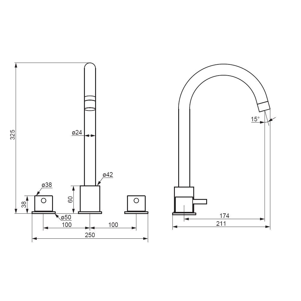 Смеситель для раковины, встраиваемый в столешницу трёхсекционный Damixa Scandinavian Pure 360200300