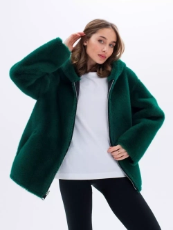 Дубленка короткая зимняя, зеленая, Северина