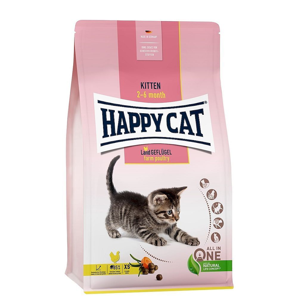 Happy Cat Kitten LandGeflügel корм для котят от 4 недель до 4 месяцев 1,3кг