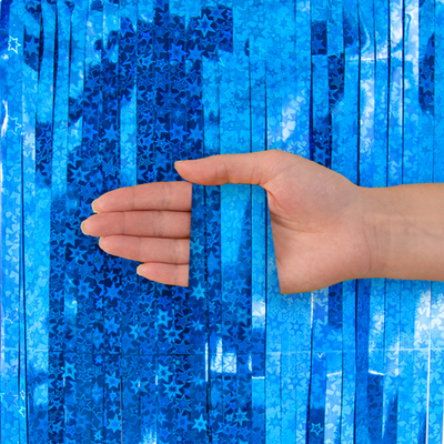 Занавес Дождик Звезды Люкс, Синий, Голография, 60*200 см